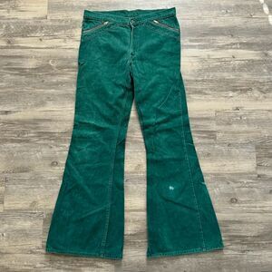 Vintage 70s Levi's Flared White Tab Green Denim Jeans Size 34X34
